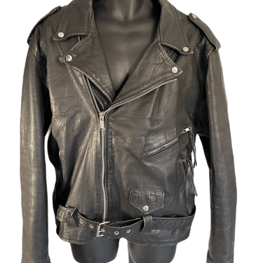 1980's Black Leather Motorcycle Jacket L/XL