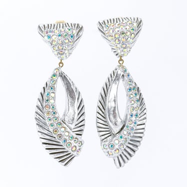 Ribbed Rhinestone Teardrop Earrings