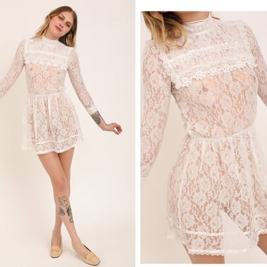 jessica mcclintock white short dress Vintage Jessica McClintock Lace White Overlay Drop Waist Dress