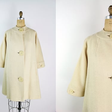 60s Oatmeal Swing Coat / Winter Coat / MOD Vintage Cream Coat / 