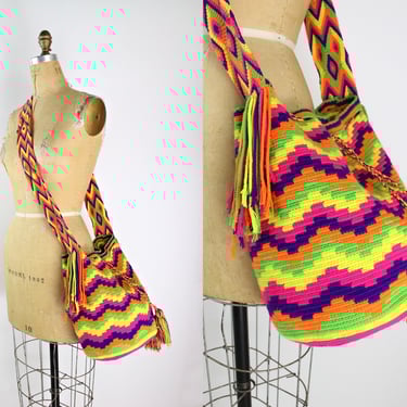 Vintage Neon Rainbow Wayuu Bag / Summer Mochila Bag / Mochila shoulder bag/ 