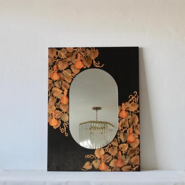 Maitland-Smith Style Rectangular Hand Painted Wall Mirror Vines Gourds Leaves Details 