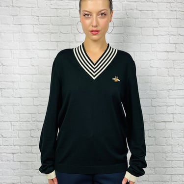 Gucci Bee Varsity Sweater, Size M, Black/Cream