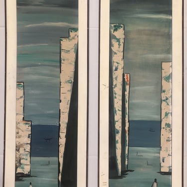 Pair of Modern Expressionist Sea Landsape by Carlo of Hollywood 