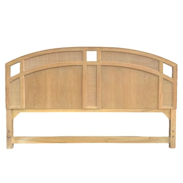Natural Rattan King Headboard - Vintage Curved Arched Blonde White Wood Coastal Transitional Bedroom Furniture 