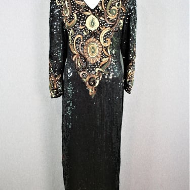 1990s - Sequin/Beaded - Cocktail Gown - Sheath - by Oleg Cassini - Marked L 