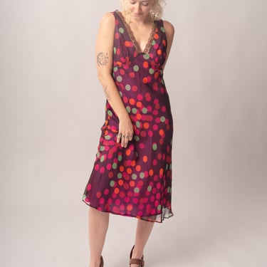 Y2K Bias Cut Silk Polkadot Slip Dress