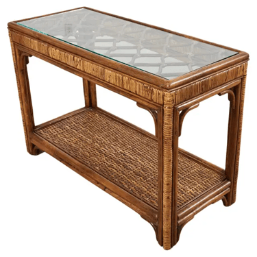 Midcentury Organic Modern Style Bamboo Rattan Console Table