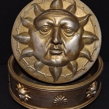 Vintage Celestial Sun Face Astrology Jewelry Box Trinket Dish 5