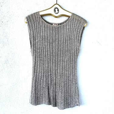 Vintage 70s Adini Metallic Silver Knit Top // Minimalist 1970s Boho Sweater Shirt 