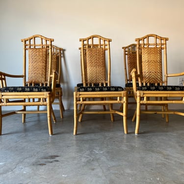 Palm Beach Bamboo and Rattan Pagoda Dining Chairs - Set of 6 