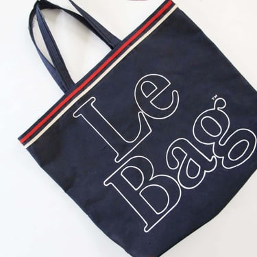 Vintage 70s Le Bag Tote Bag - Large 1970s  Navy Blue Canvas Shoulder Shopper Bag 