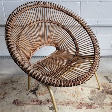 Mid Century Italian Rattan & Metal Chair