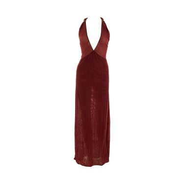 Dior x Galliano Deep Red Sheer Plunging Maxi Dress