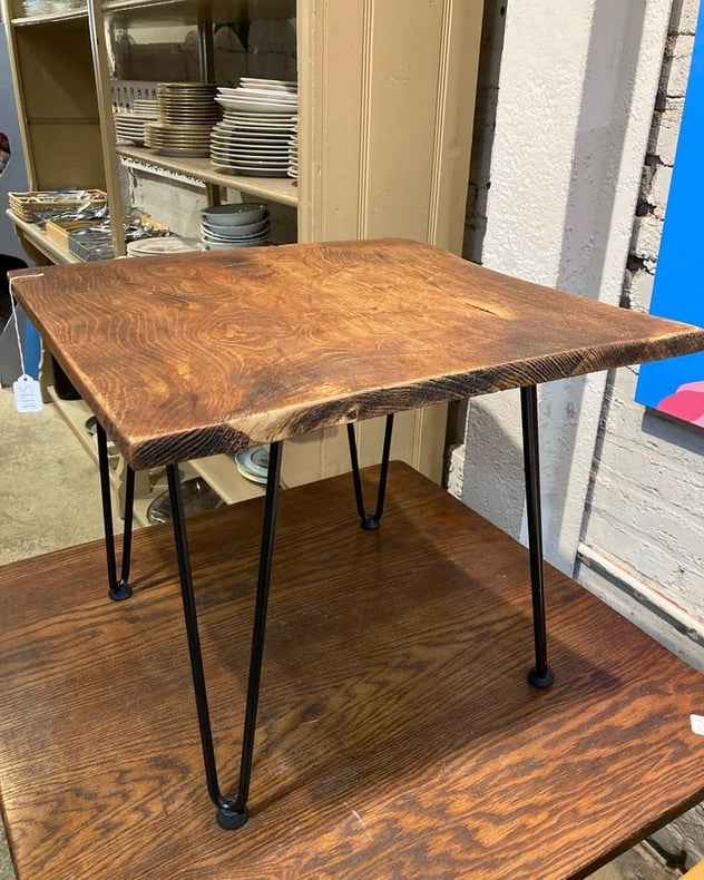 Slab table with hairpin legs 21” x 20” x 17” Call 202-232-8171 to purchase