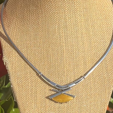 Vintage Sterling Silver and Butterscotch Amber Stone Snake Chain 17.5 Inch Necklace 