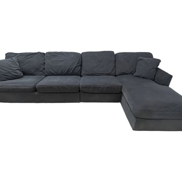 Grey Cloth L-Shaped Sectional With Throw Pillows