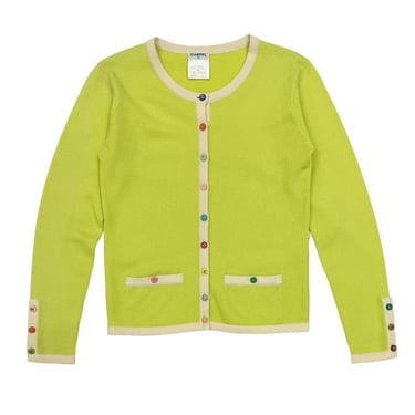 Chanel Green Multicolor Logo Button Cardigan Top