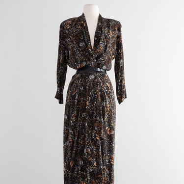 Fabulous 1940s Rayon Novelty Print Wrap Dress With Hand 