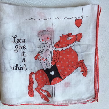 Valentine's Day Hankie By Welcher, Let's Be Valentines, Give It A Whirl, Proposal, Romance And Love, Handkerchief, MCM, Vintage 