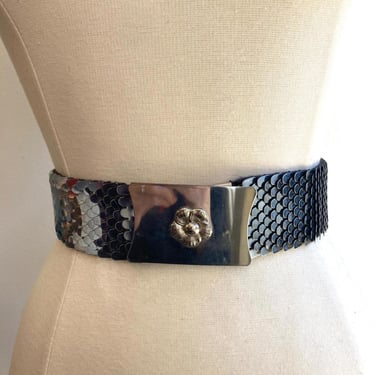 1970s Silver Metallic Elastic Belt Fish Scales / 70s  display picture 1