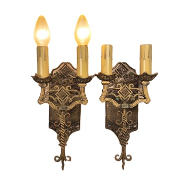 Five 1920s spanish revival wall two light sconces, original finish (priced each) #2323 
