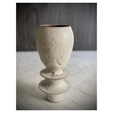 SHIPS NOW 10" Stoneware Ceramic Modern Handmade Flanged Vase w Textural Stoney White Matte Glaze MCM minimalist studio pottery for flowers 