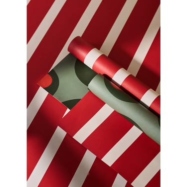 Olive and Red Stripe Double Sided Gift Wrap