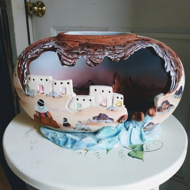 Southwest Cliff Dwelling Ceramic Art, Handpainted Pueblo Accent Lamp, Home Decor 