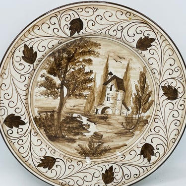 Vintage Global Views Decorator Plate Brown & Ivory Italian Country Side -Made in Italy 9 3/4" 