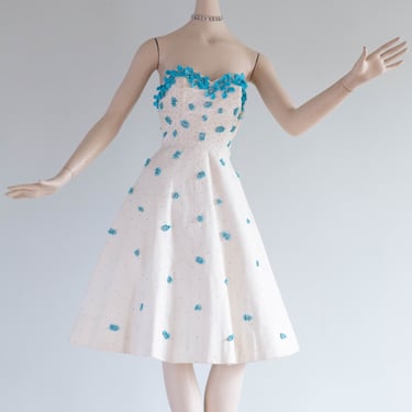 Sensational 1950's Embellished Cotton Party Dress From I.Magnin / XS