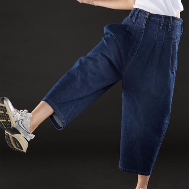 Drop Seat Cropped Tapered Leg Denim Pants