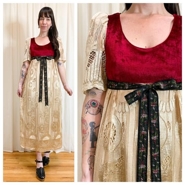 70s blood red velvet and lace maxi 