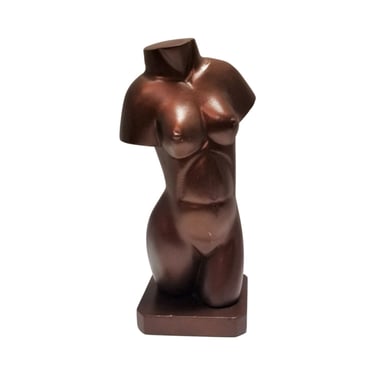 Mid Century Female Nude Figure Bust Wood Carving in Bronze Finish 