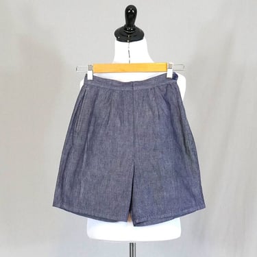 60s Midnight Blue Shorts - 22" waist - Side Metal Zipper - Woven Cotton - Vintage 1960s - XXS 
