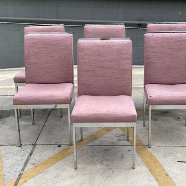 6 Milo Baughman Chrome Pink Dining Chairs For Design Institute of America 
