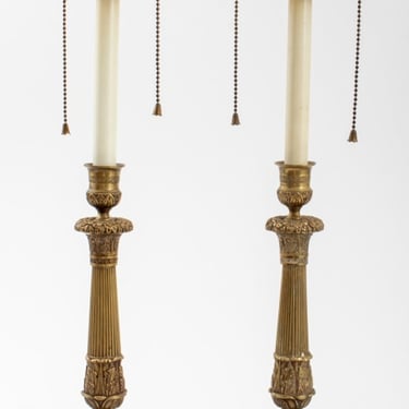 Charles X Gilt Metal Candlestick Lamps, Pair