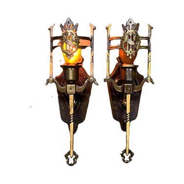 Pair Beautiful Cast Bronze Spanish Revival Wall Sconces, ca. 1920 #2358  FREE SHIPPING Restored and Ready to Install 