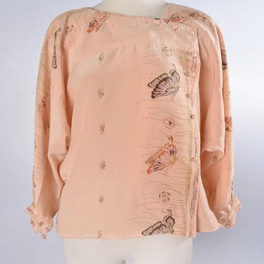 30's Peach Butterfly Blouse Antique Vintage Top Rayon Or Silk 1920's, 1930's Flapper Art Deco era 