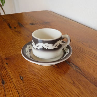 Vintage McNicol China Brentano Airbrush Black and White Leaves Coffee Mug Cup and Saucer Restaurantware 