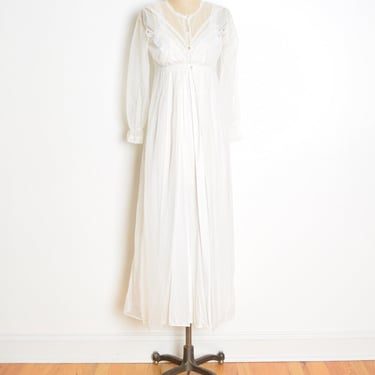 vintage 70s nightgown peignoir set white chiffon nylon long lingerie nightie XS 