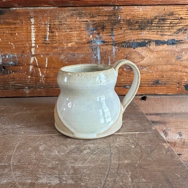 Mug - White Glaze with Orange Clay Resist Design 