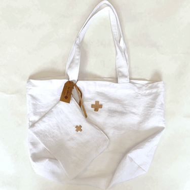 by elke White Linen Tote + Matching Pouch