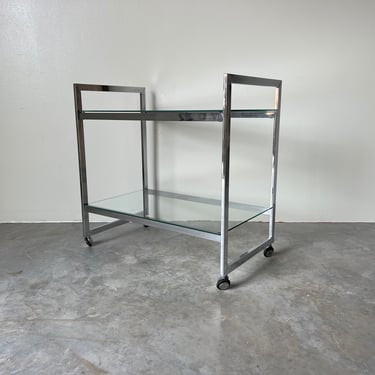 Mid-Century Modern Chrome Two-Tier Glass Rolling Bar Cart DIA Baughman Style 