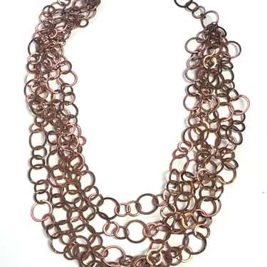 Vintage Copper Necklace, Chained Necklace, Chain Link Necklace, Multi Chain Necklace, Large Chain Necklace, Copper Chain Necklace 