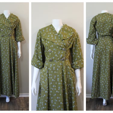 Vintage 1940s 50s Loungees House Dressing Gown wrap dress full sweep zig zag // Modern Size US 4 6  Small 