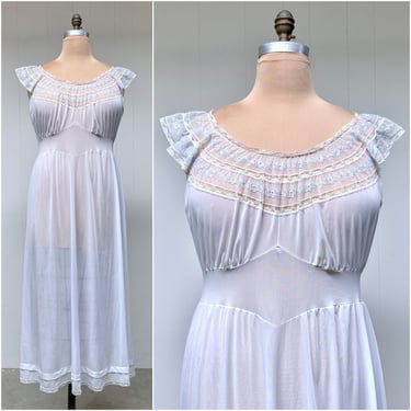 Vintage 1950s Volup Romantic Lacy Nightgown, Van Raalte Mid-Century Embroidered White Nylon Rockabilly Honeymoon Lingerie, 46" Bust Size 1X 