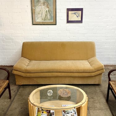 Vintage angular sofa in high pile velvet 