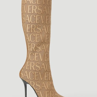 Versace Women Logo Jacquard High Heeled Boots