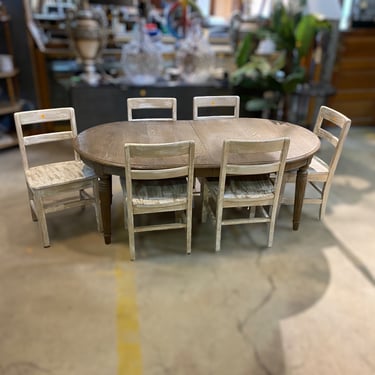 Child-Sized Farmhouse Dining Set with Expanding Table and 6 Chairs